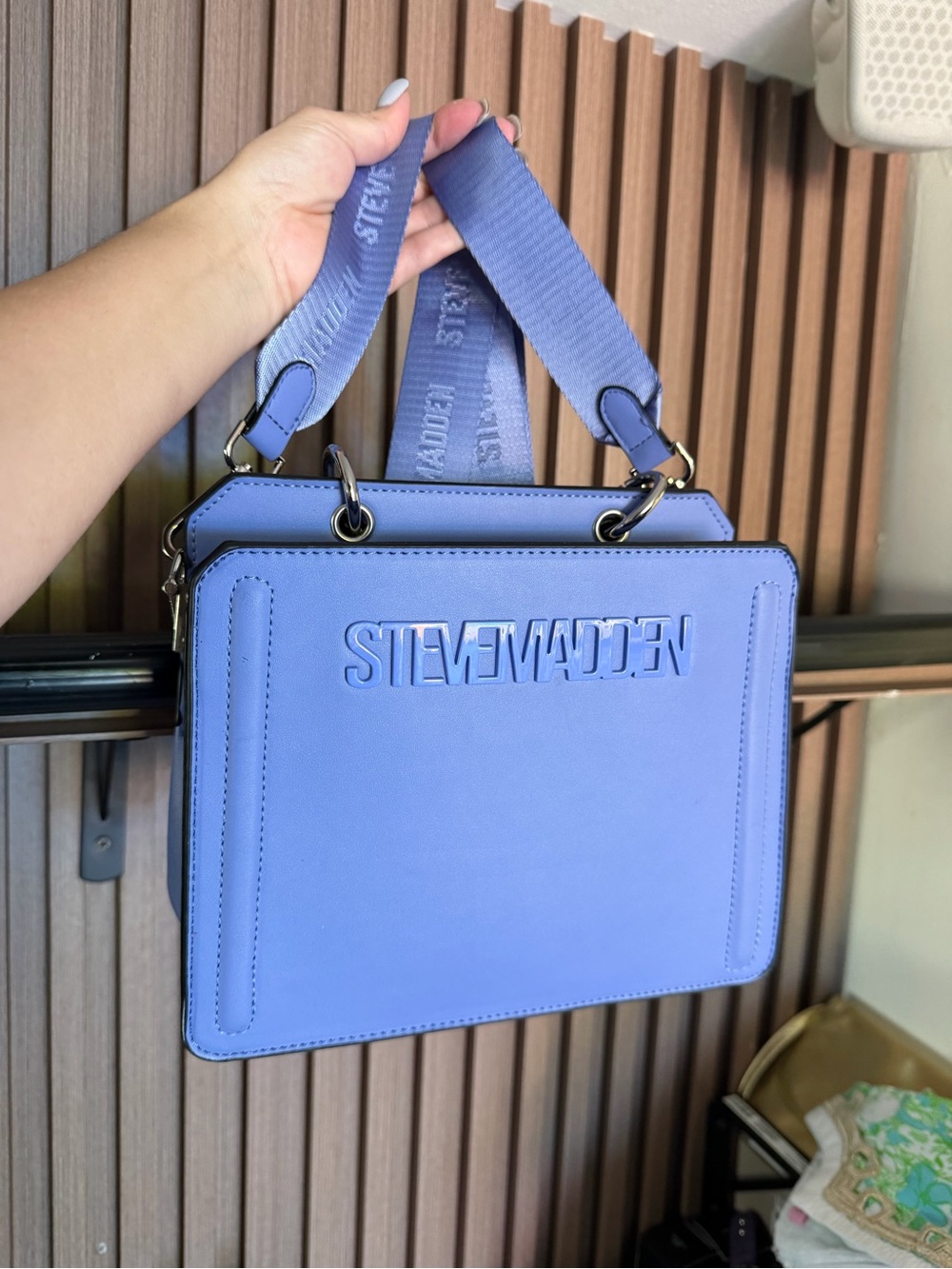 Steve Madden Periwinkle Embossed Logo Satchel with Branded Strap